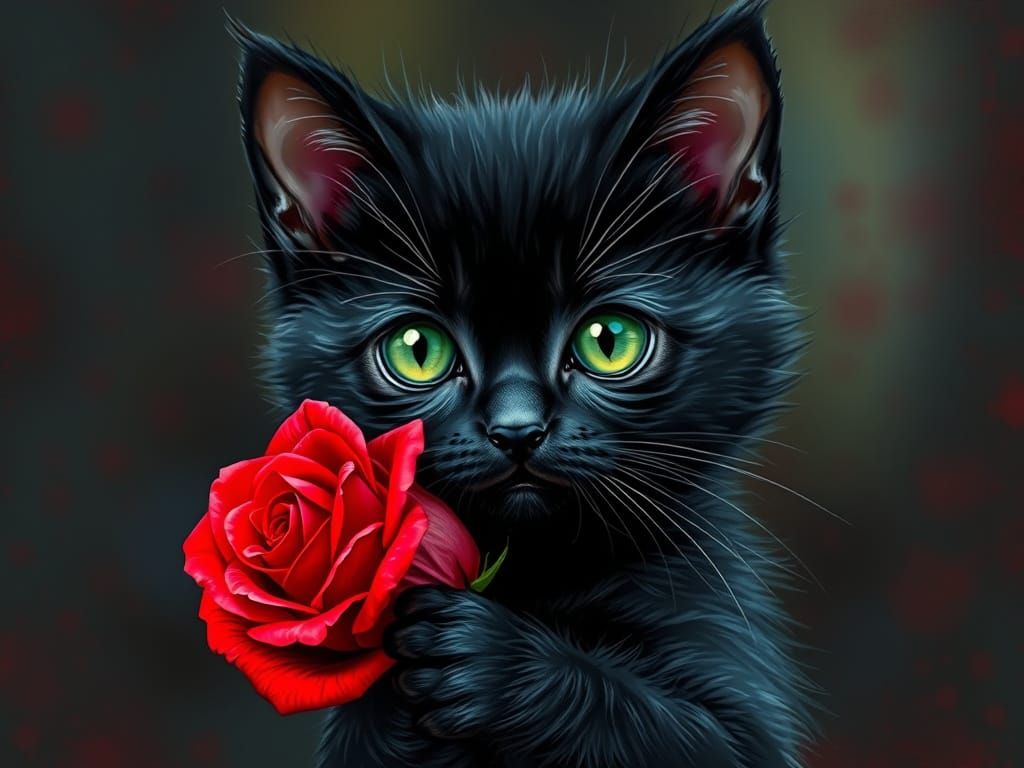 Surreal Kitten Portrait in Bold, Dark Colors