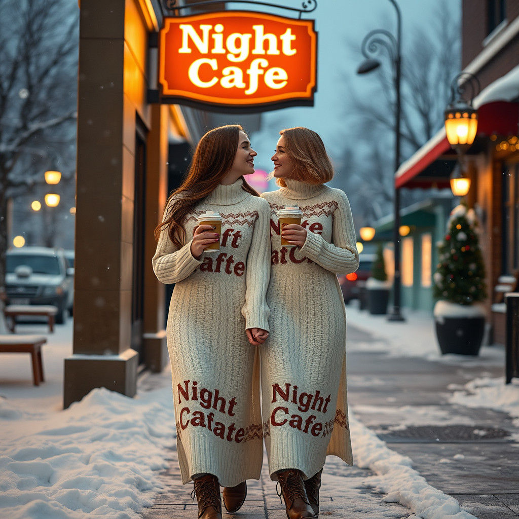 Snowy Night Cafe Kiss: A Winter Scene