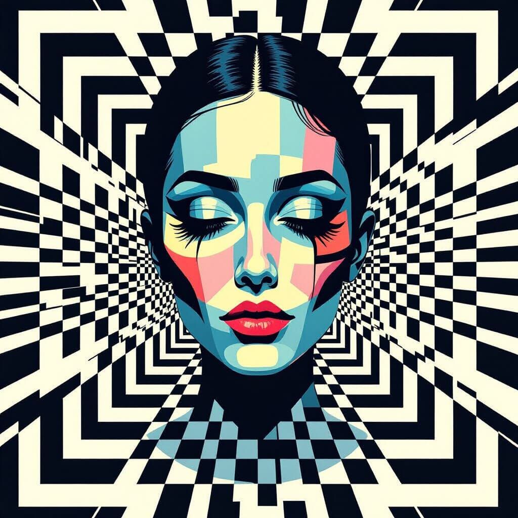 Abstract Double Exposure Portrait in Geometric Style