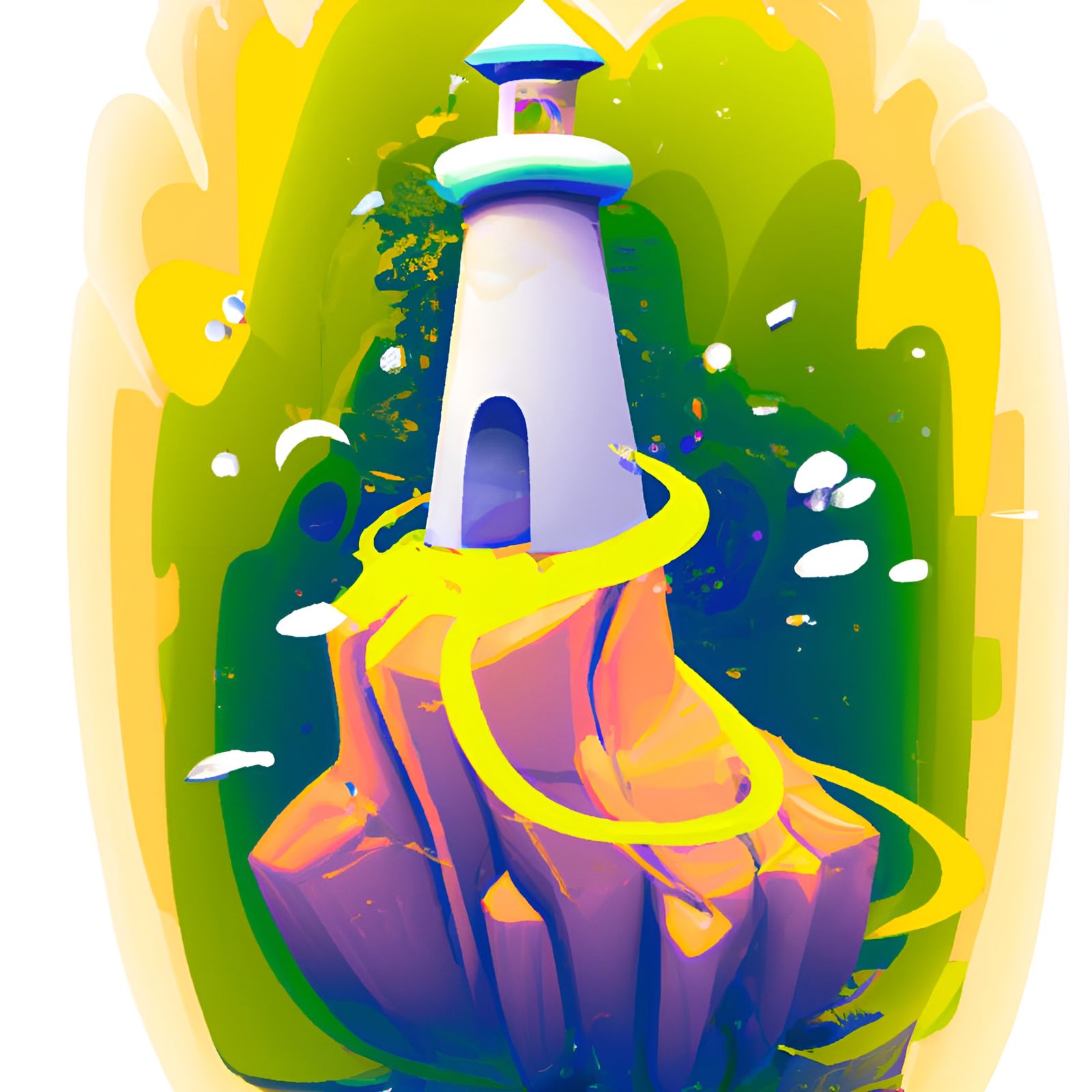 Adorable Lighthouse with Magic Swirls: Digital Illustration