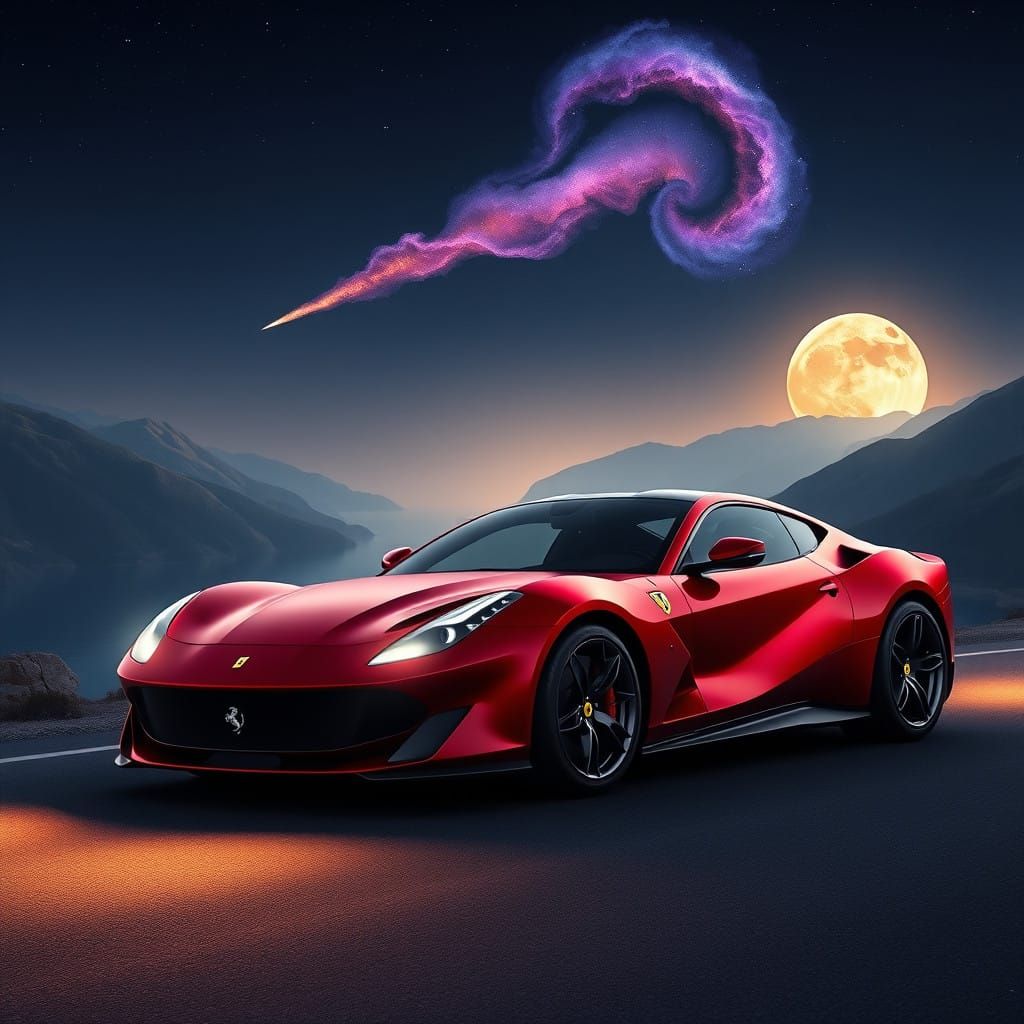 Cyberpunk Ferrari 812 Superfast Under Starry Night Sky