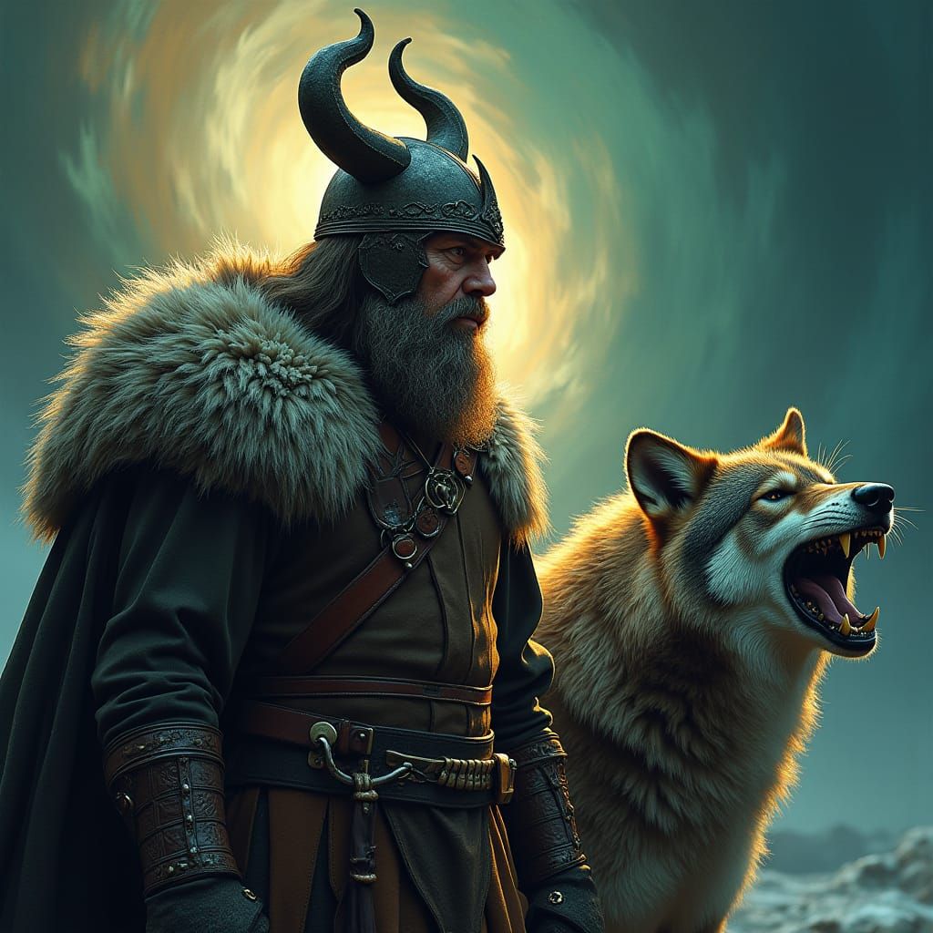 Celtic Warrior with Snarling Wolf in Comic Book Style