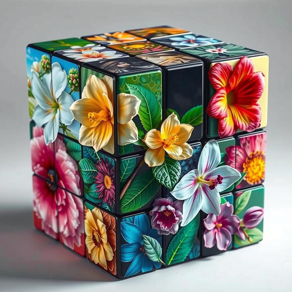 Floral Rubik's Cube: A Surreal Botanical Kaleidoscope