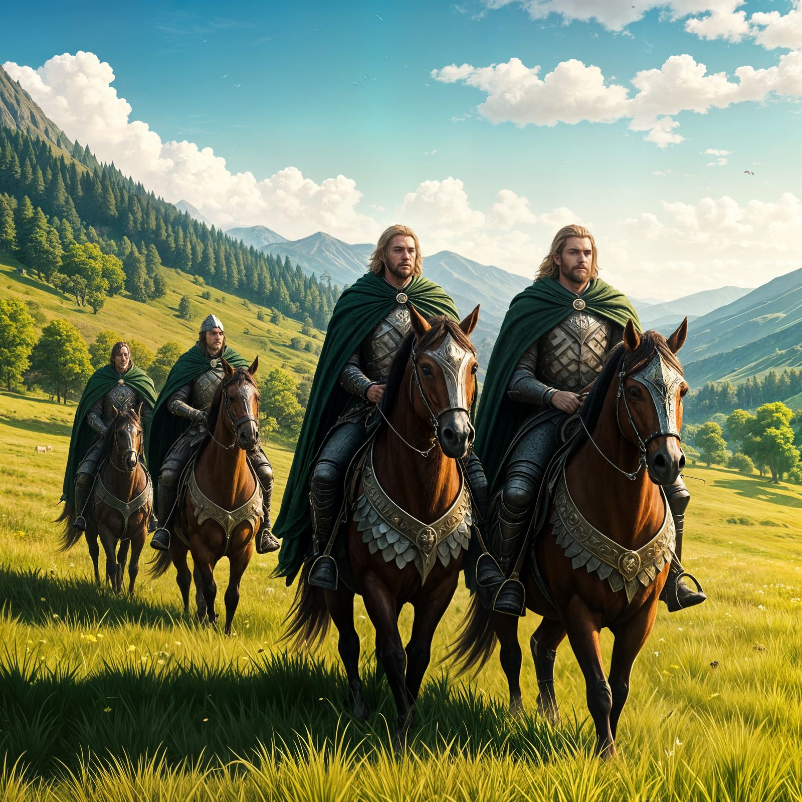 Rohan Riders in Grassy Hills, 3D Anime Art