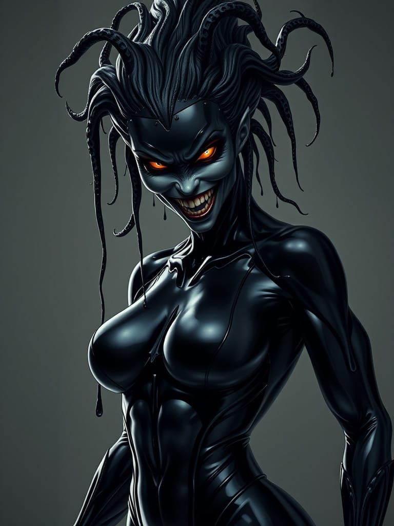 Dark Comic Book Goddess in Cyberpunk Style