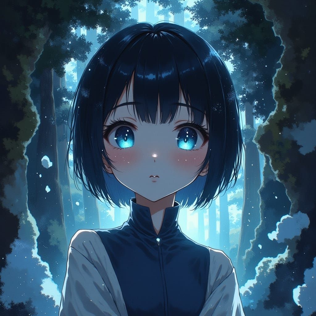 80s Anime Girl Kanade With Glowing Eyes