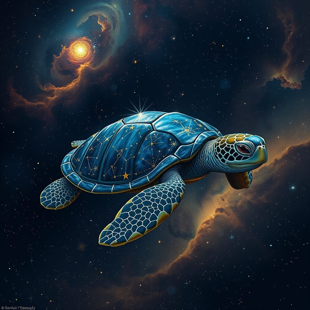 Cosmic Sea Turtle Adorned with Constellations