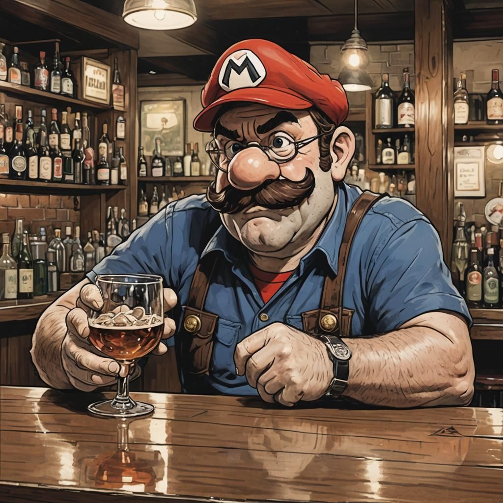 Grumpy Mario in a Bar, Adventure Time Style