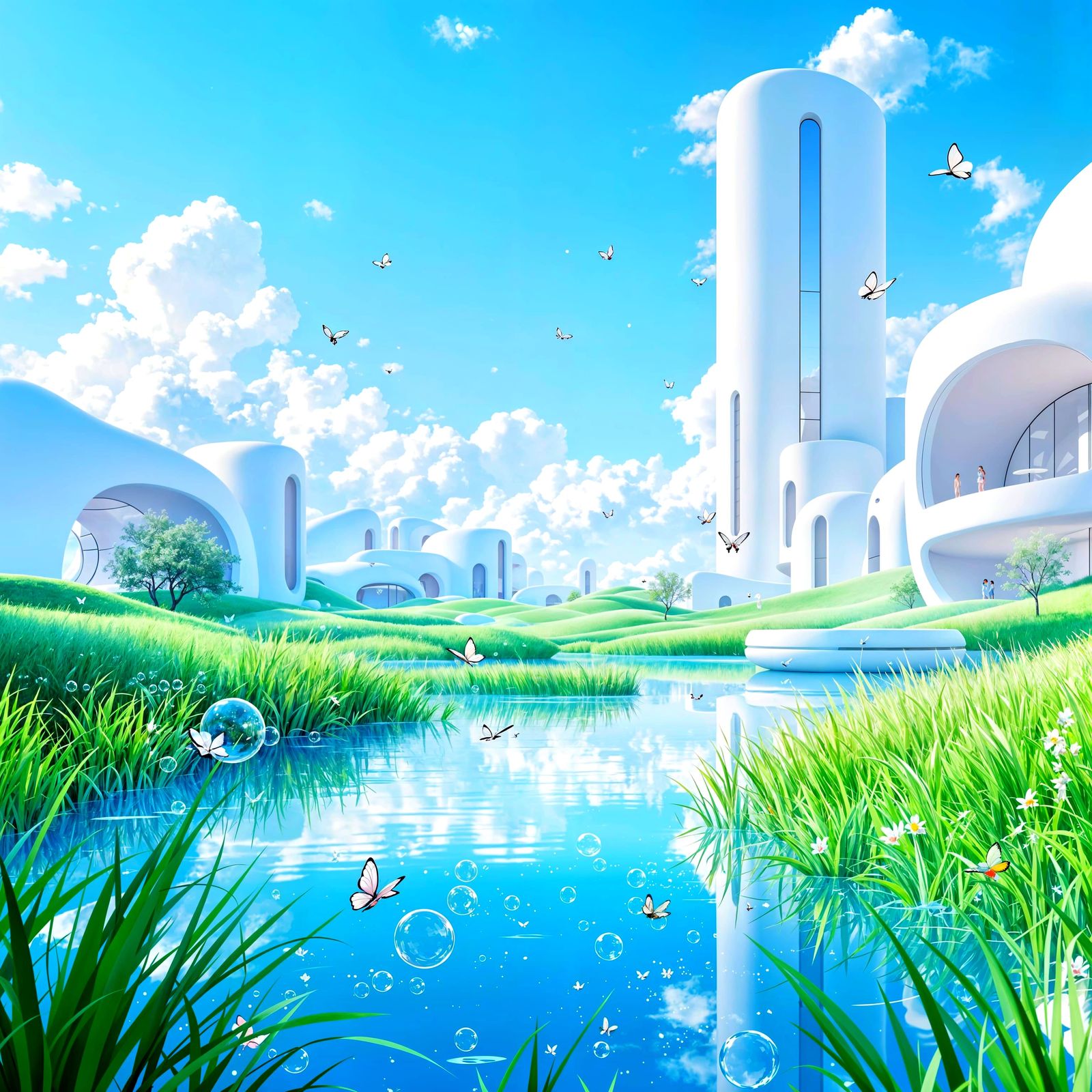 Vibrant Cityscape with Glossy Skies and Nature