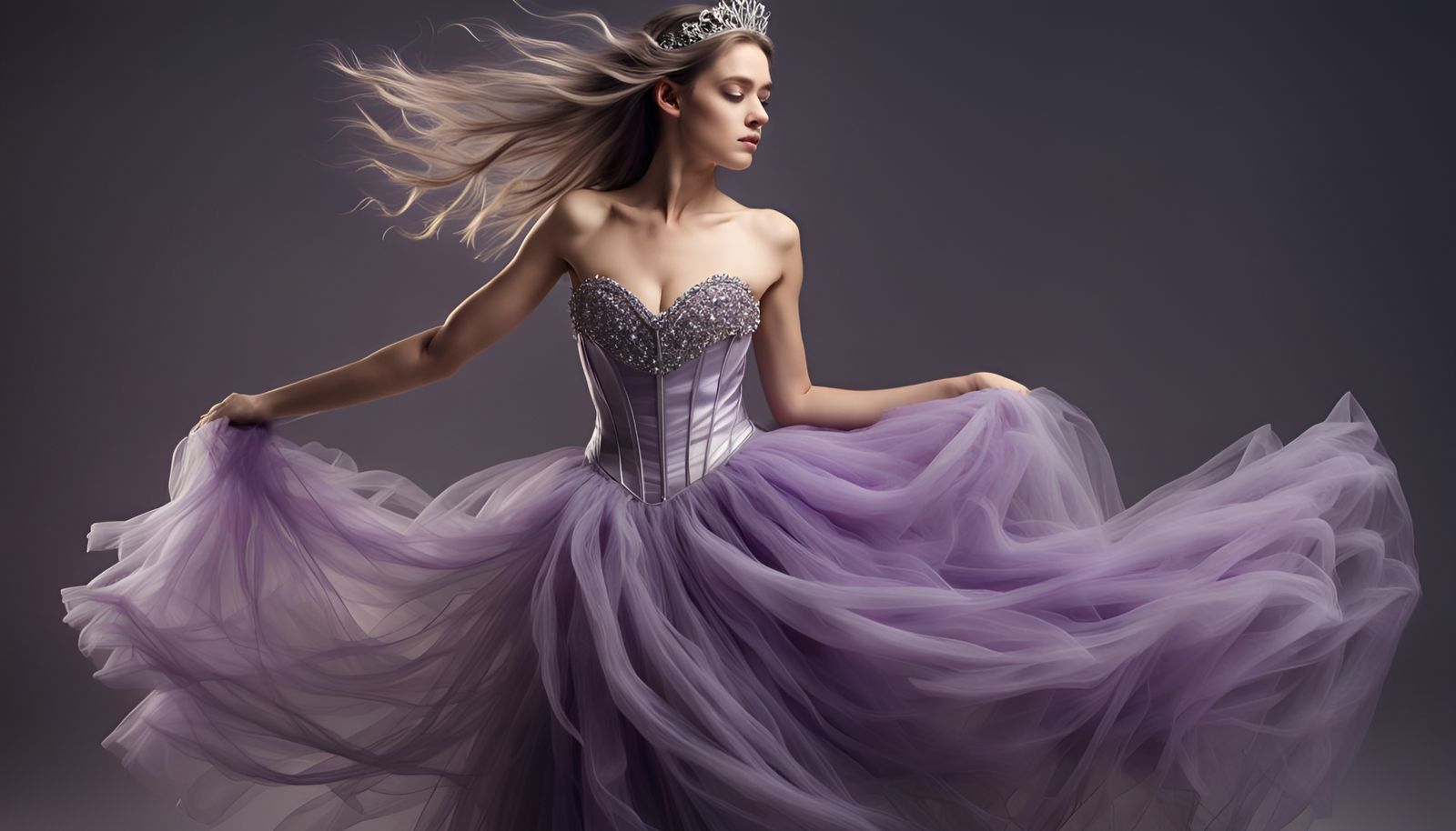 Model in Purple Dress in Crystal Cave
