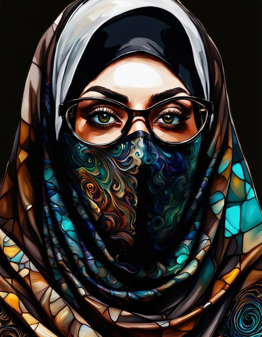Psychedelic Pop Art Portrait of a Niqabi Woman