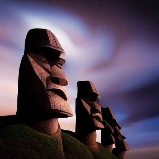Epic Moai Statue Close-Up: Dramatic Digital Painting