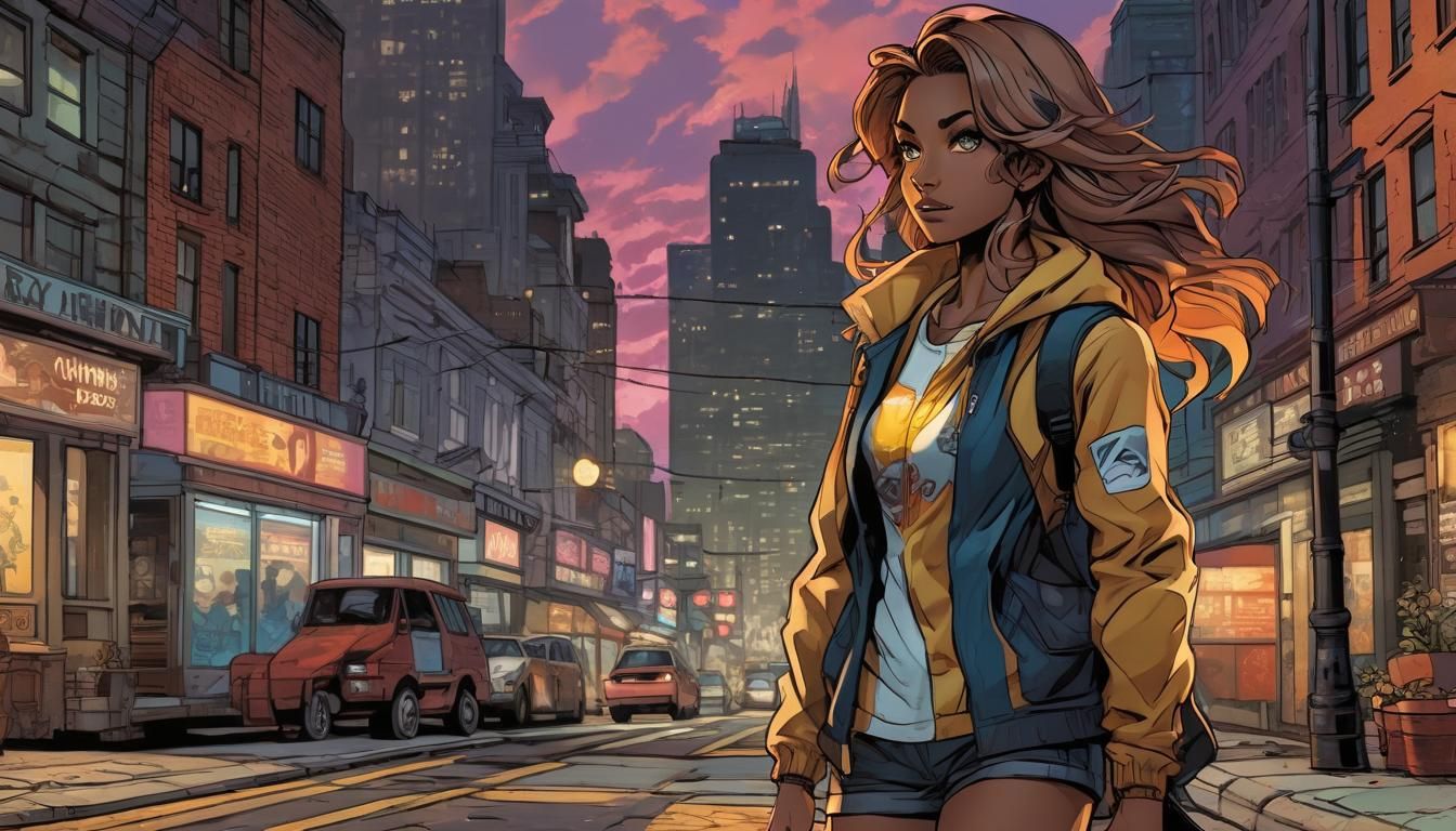 Pokémon Girl in City Street Comic Book Art