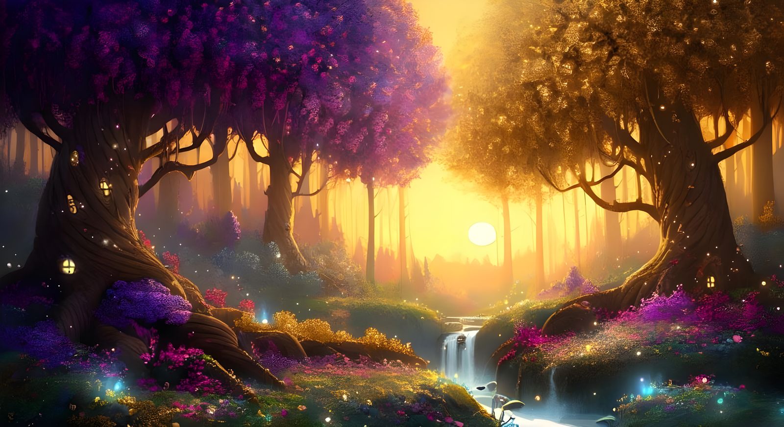 Enchanted Forest at Sunset in Magical Realism