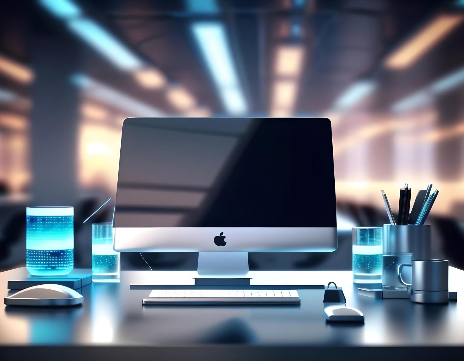 Futuristic Office Desk in 3D Rendering