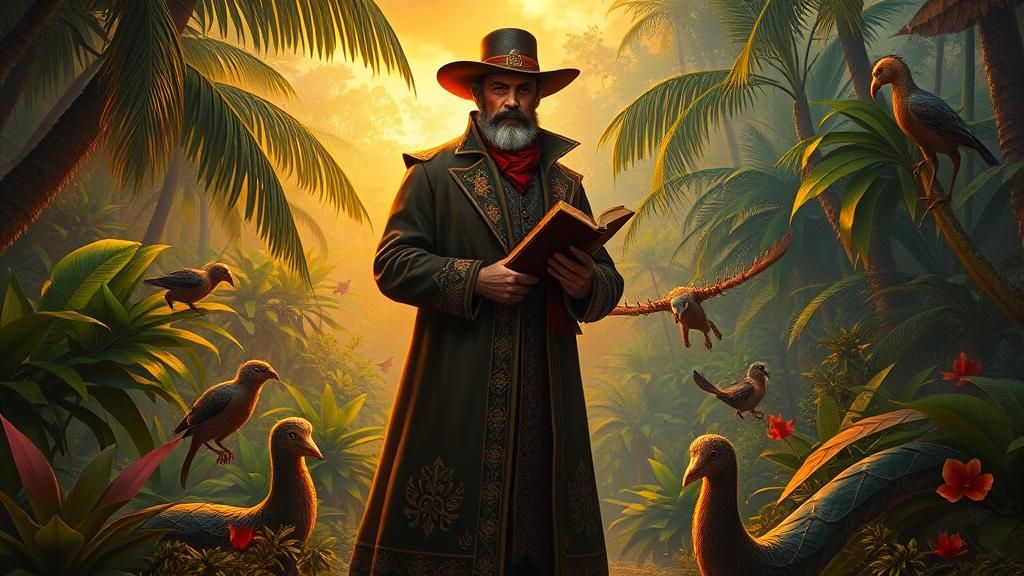Victorian Missionary in Lush Jungle, Atmospheric Oil Paintin...