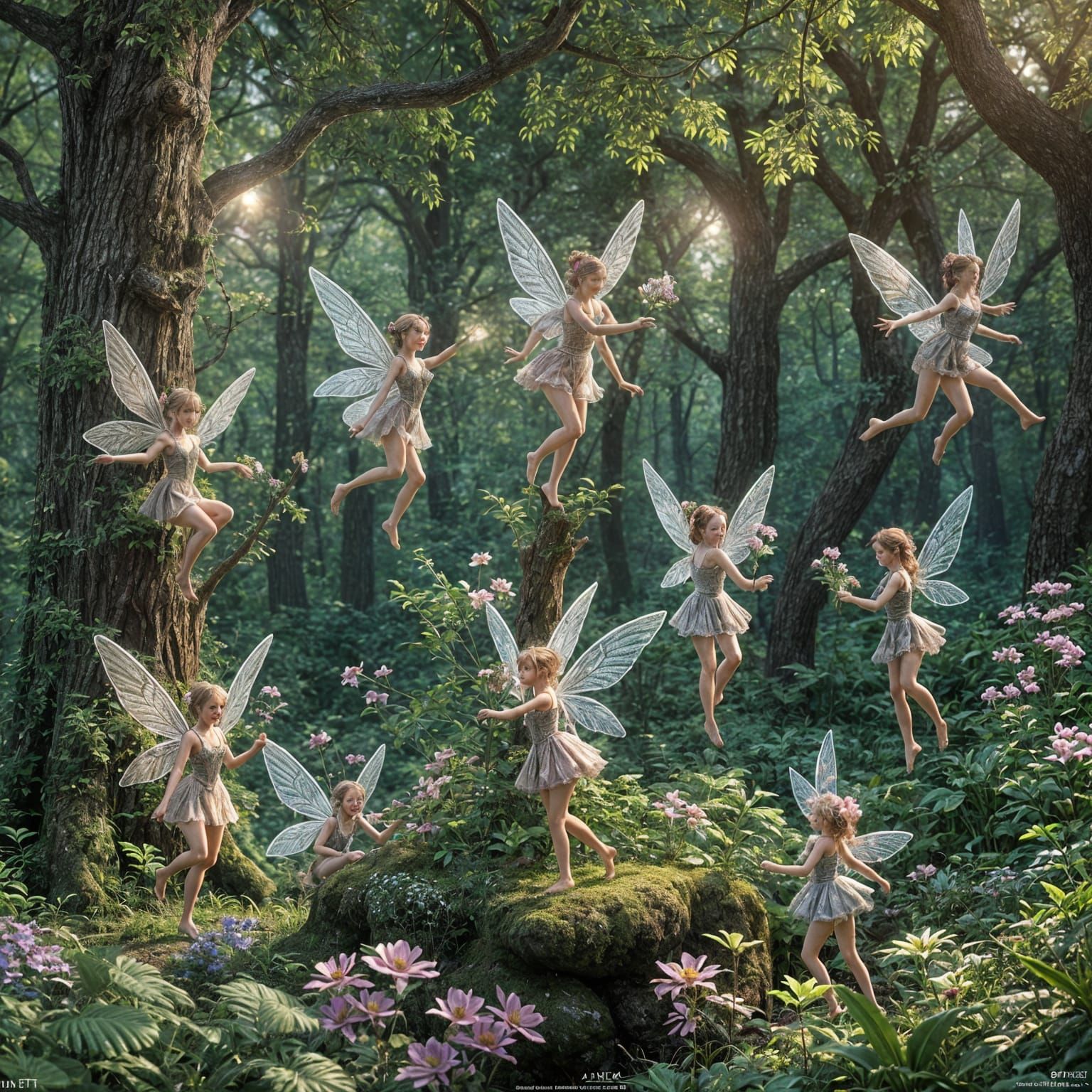 Magical Fairies in Enchanted Forest: 3D Render