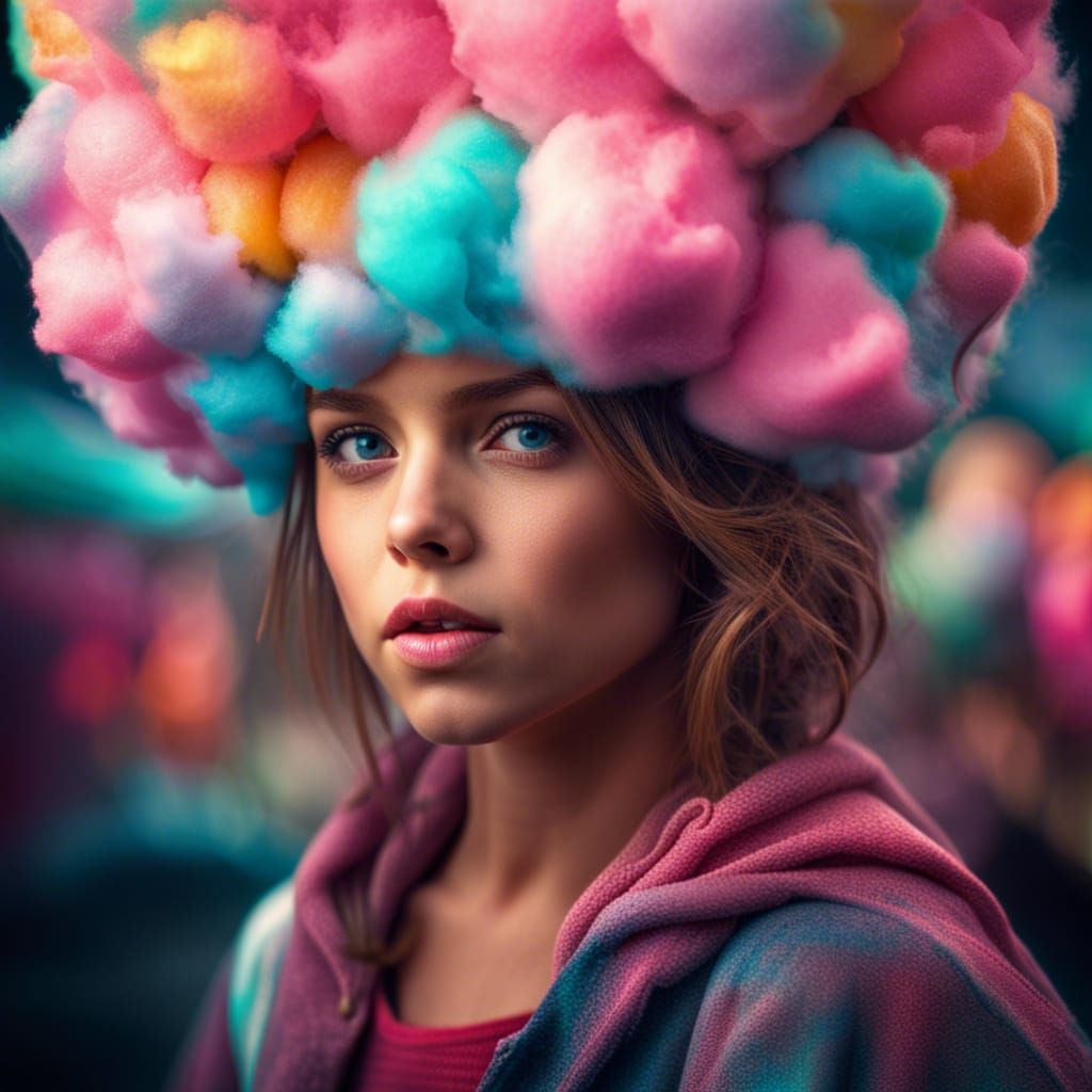 Beautiful Girl with Colorful Cotton Candy