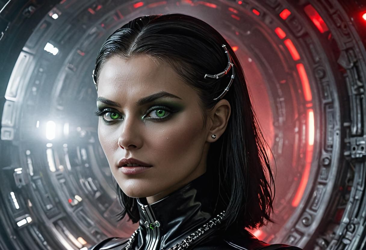 H R Giger inspired (Beautiful alien girl officer portrait gr...