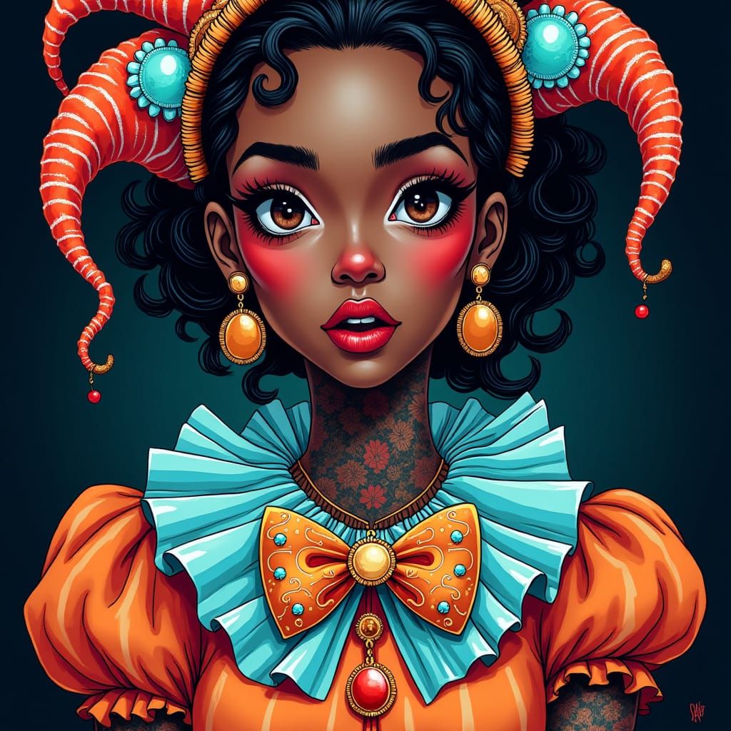 Pop Art African American Clown with Tattoos