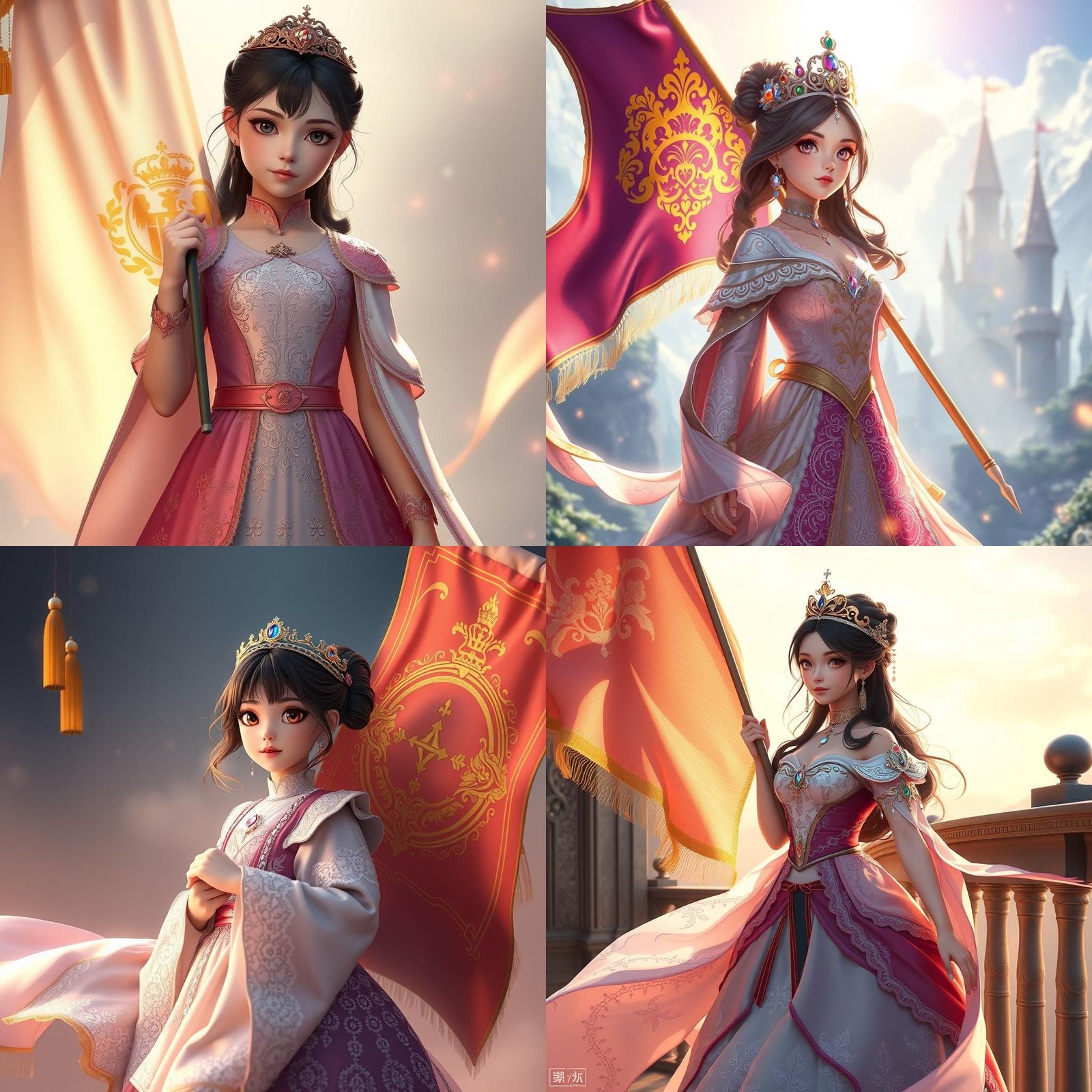 Regal Anime Girl with Royal Banner in 3D