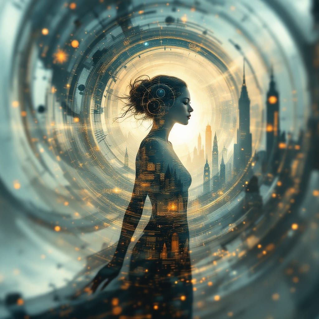 Dreamlike Convergence of Parallel Realities in a Swirling Vo...