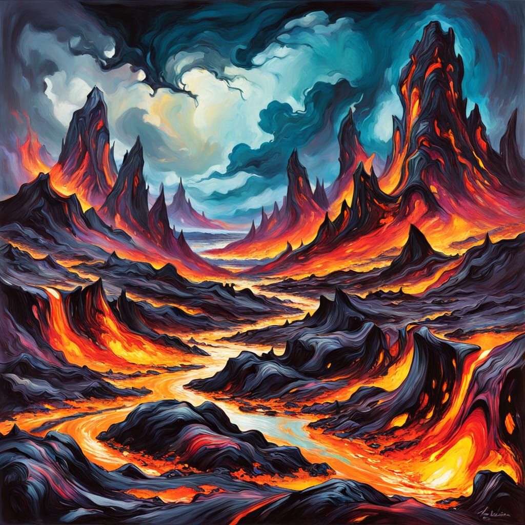 Breathtaking Surrealist Landscape of Molten Rock and Alien T...