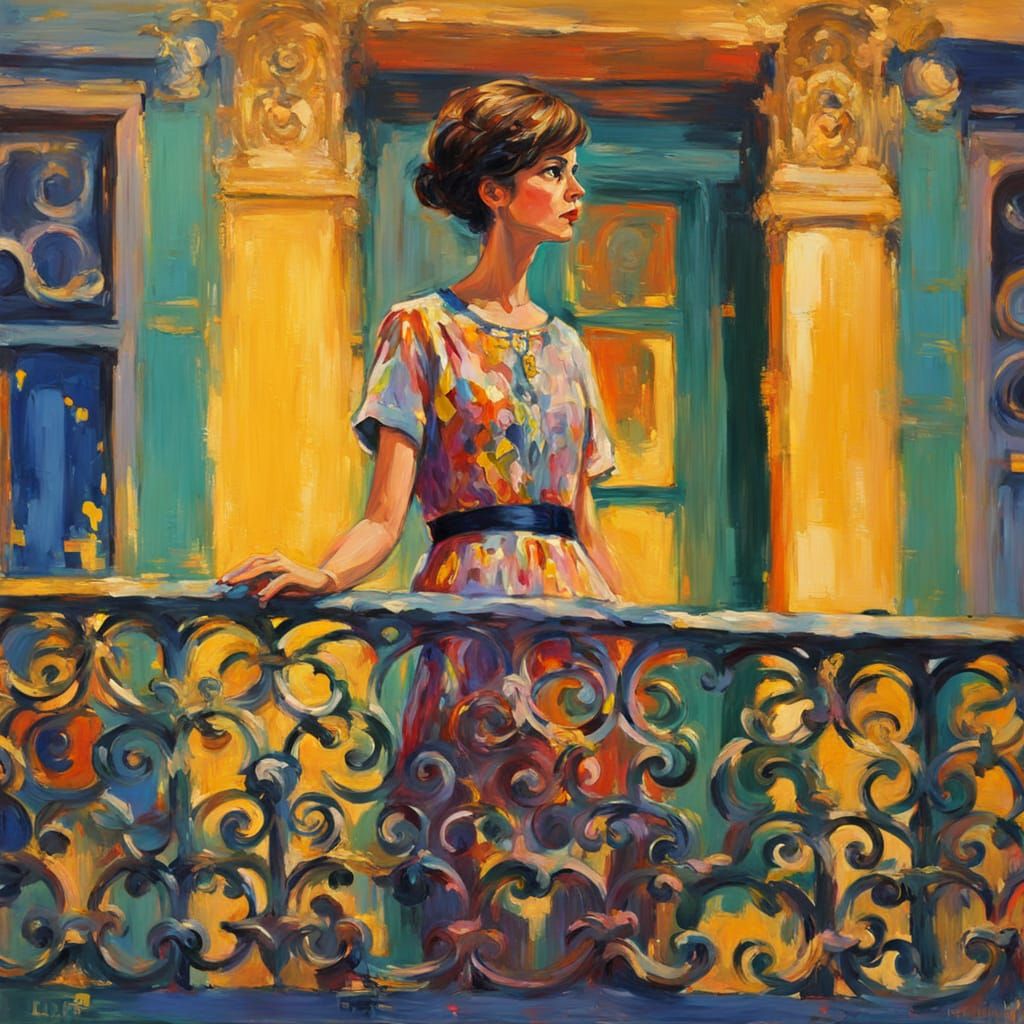 Woman on Balcony in Fauvist Style