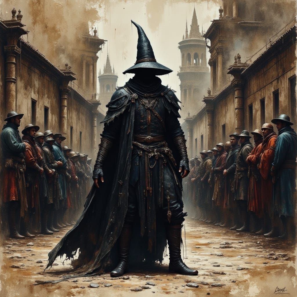 Medieval Executioner in Faded Watercolor Style