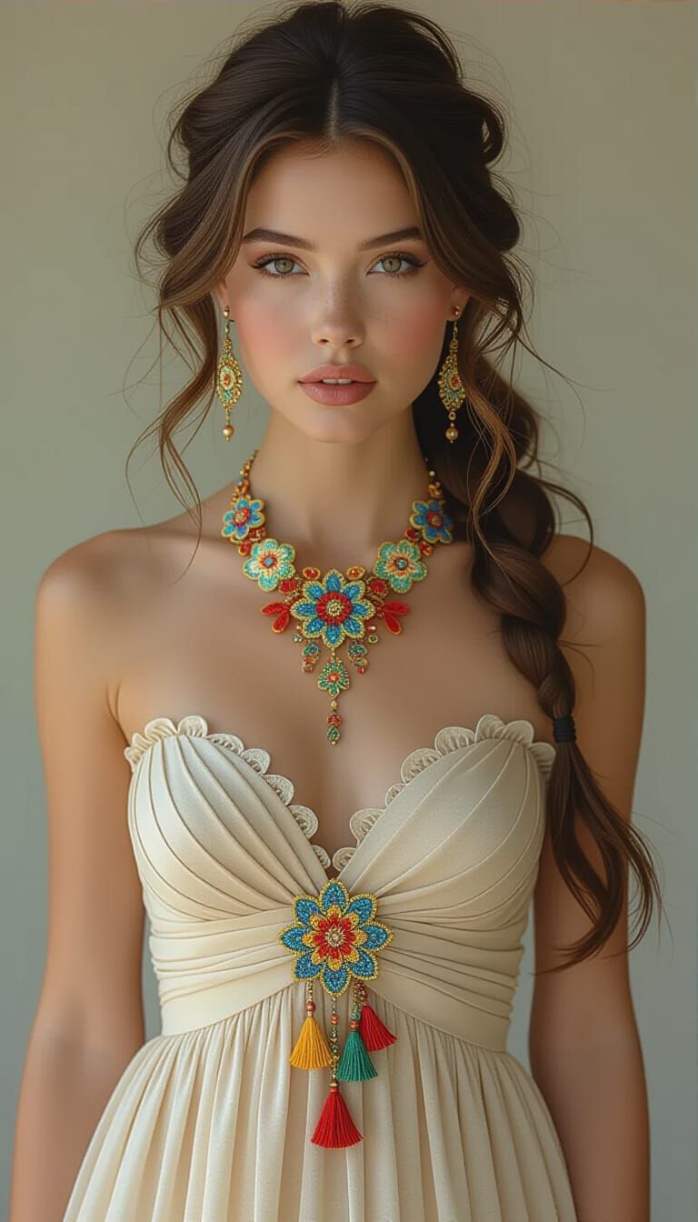 Woman's Rainbow Necklace in Whimsical Illustration Style