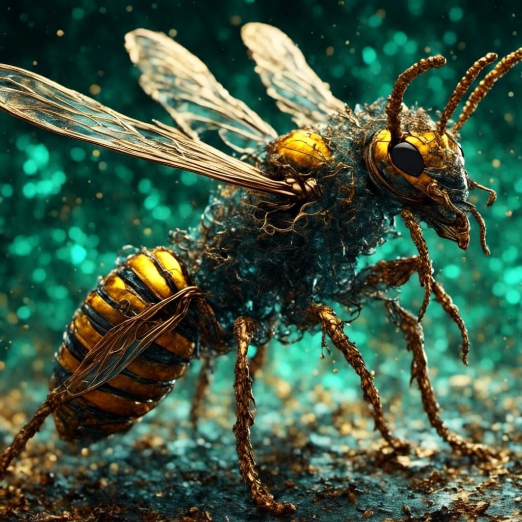 Cybernetic Glass Wasp in Vibrant Colors