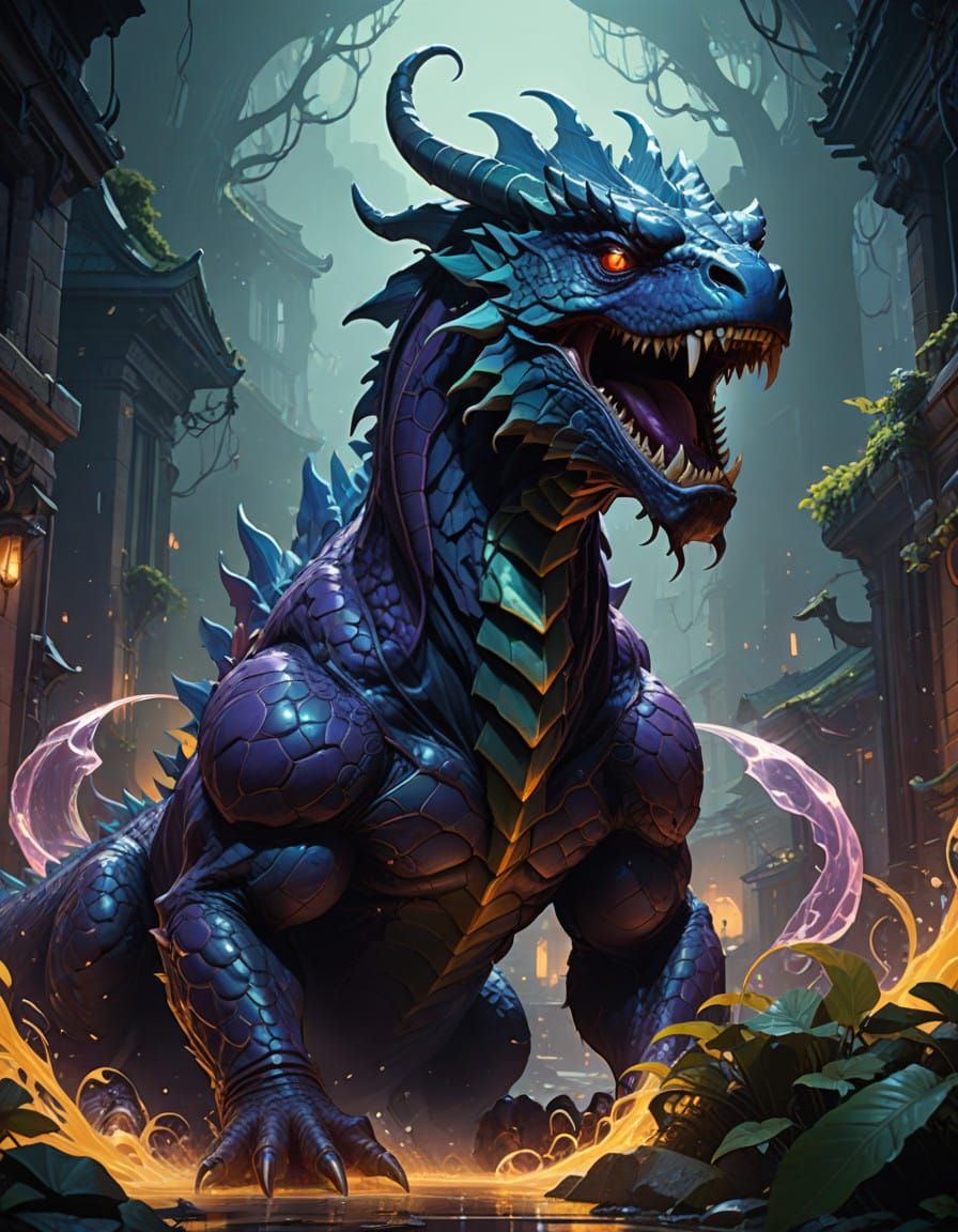 Dark Fantasy Basilisk in Mystic Aura