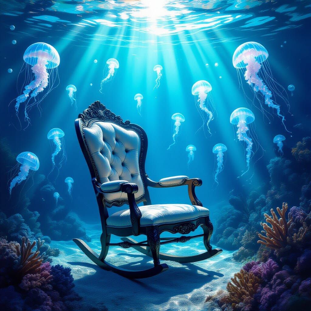Victorian Rocking Chair in Surreal Underwater Scene
