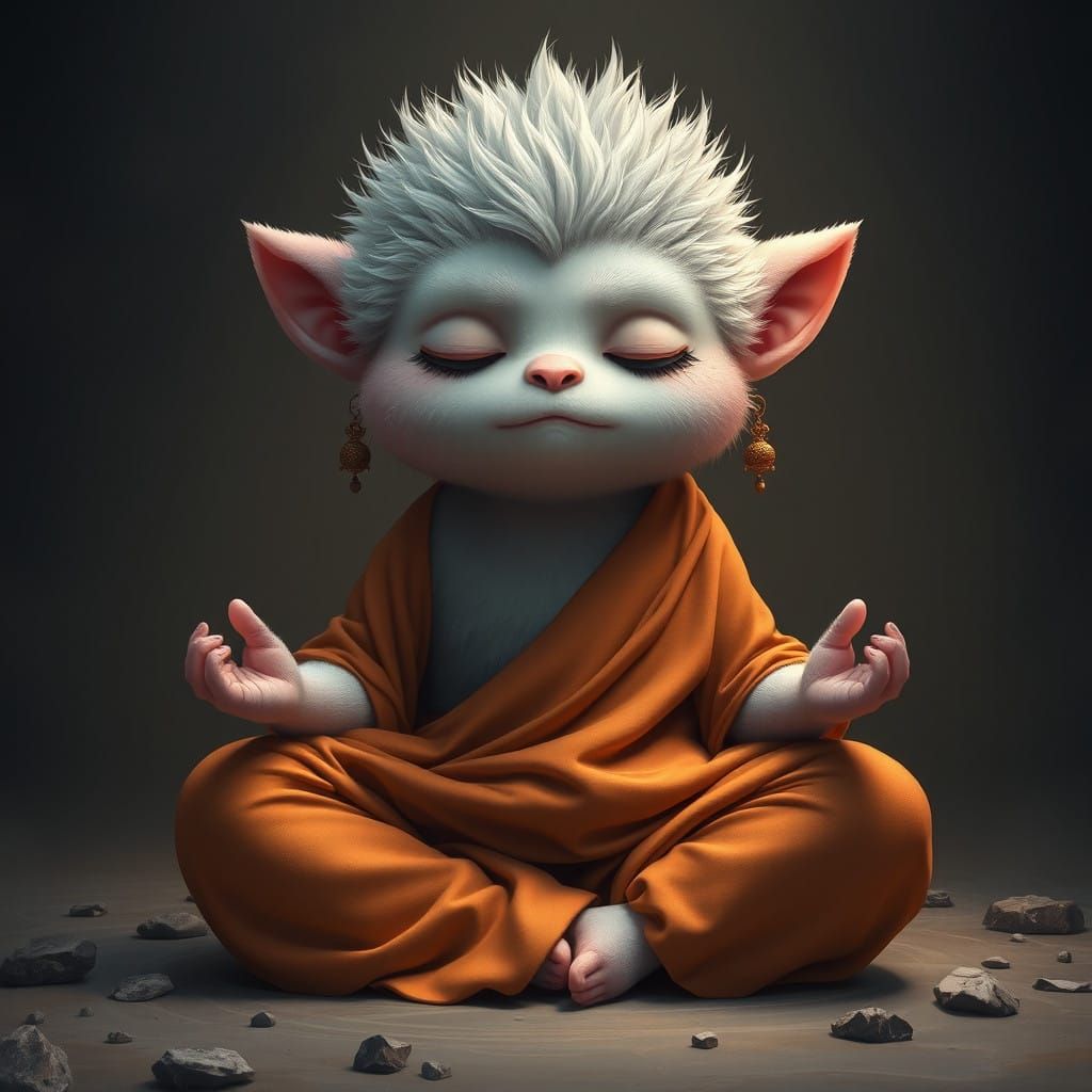Serene, Stylized Monster in Meditation
