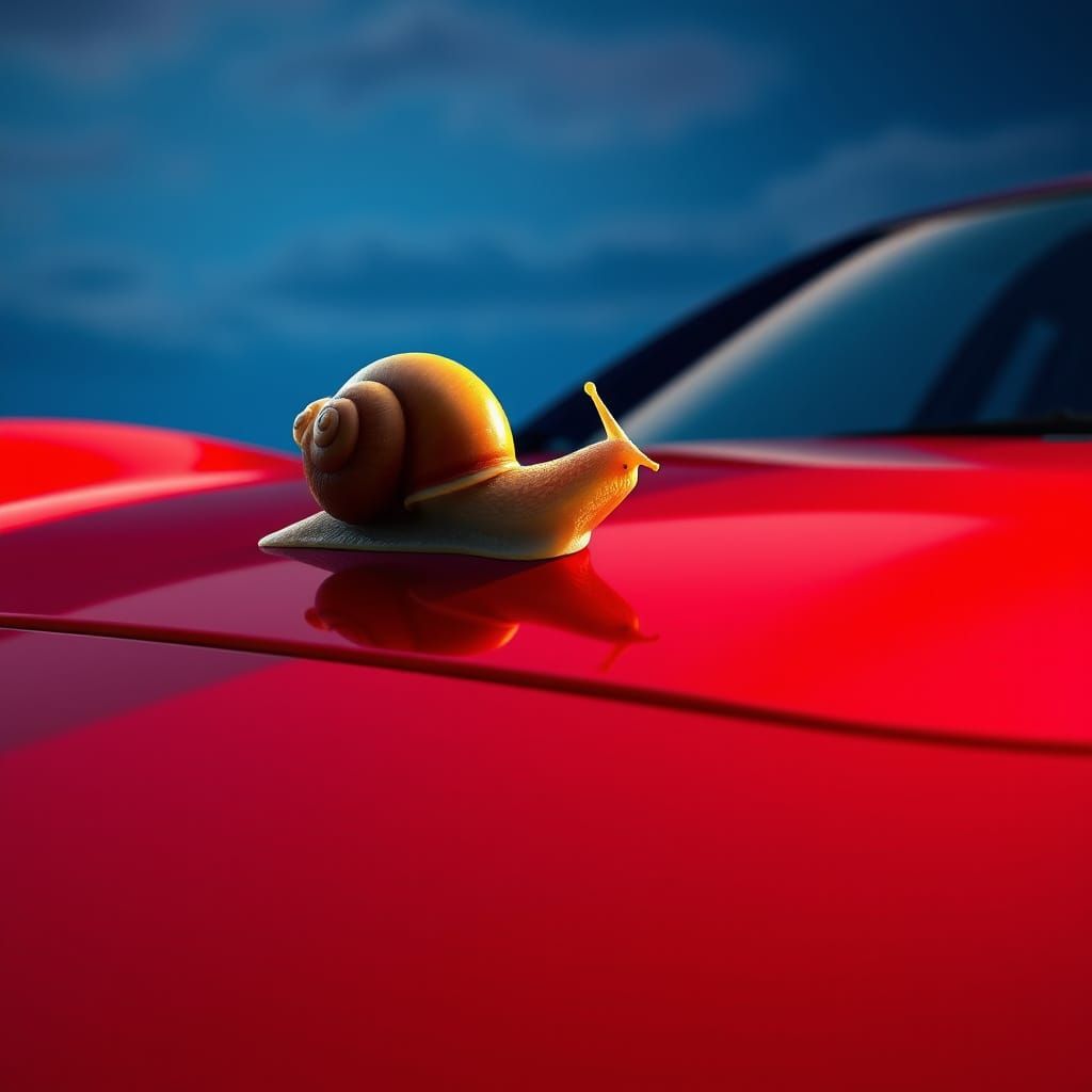 Snail on a Ferrari in Hyper-Realistic Detail