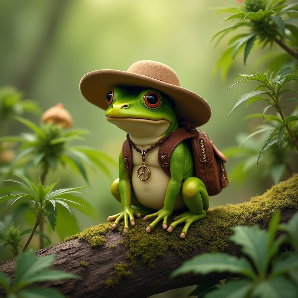 Frog in Meadow: Whimsical Art Nouveau Style