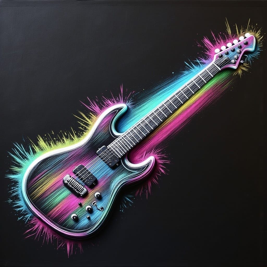 Bat Electric Guitar in Pastel Chalk Art Style