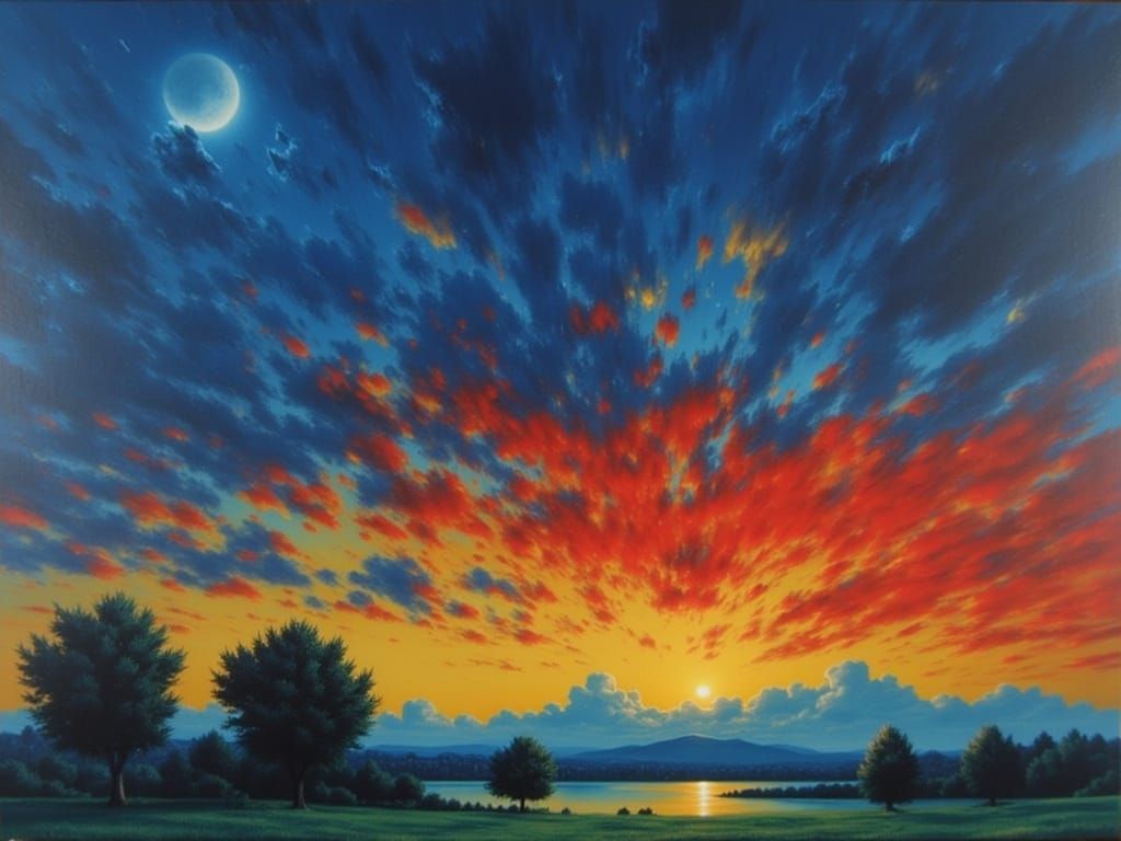 Vibrant Expressionist Landscape at Dusk