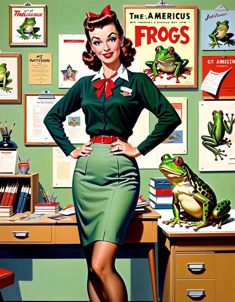 Vintage Pin-Up Teacher in Classroom Comedy