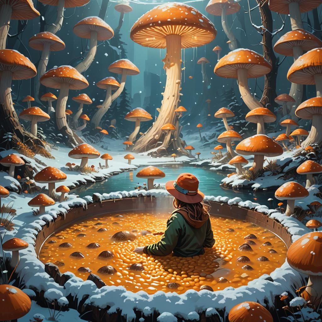 Mushroom Soup Swim: Pixel Art Winter Scene