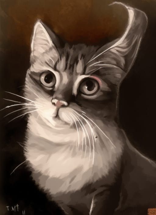 Musical Cat Plays Synth with Acrylic and Ink