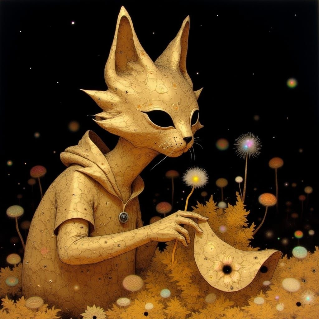 Majestic Gold Foil Cat Sculpture in Anime Style