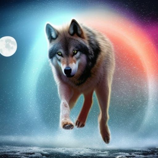 Cosmic Wolf Through Portal, Hyperdetailed Fantasy Art