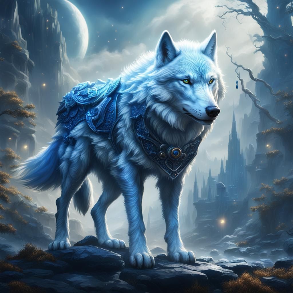Blue and White Magic Wolf Concept Art