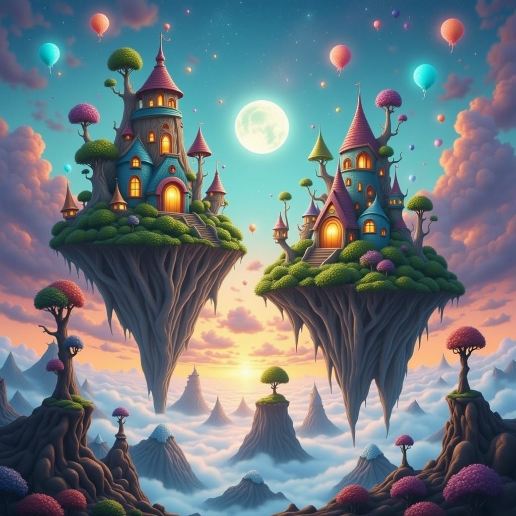Dark Fantasy Islands in Surreal Twilight Sky