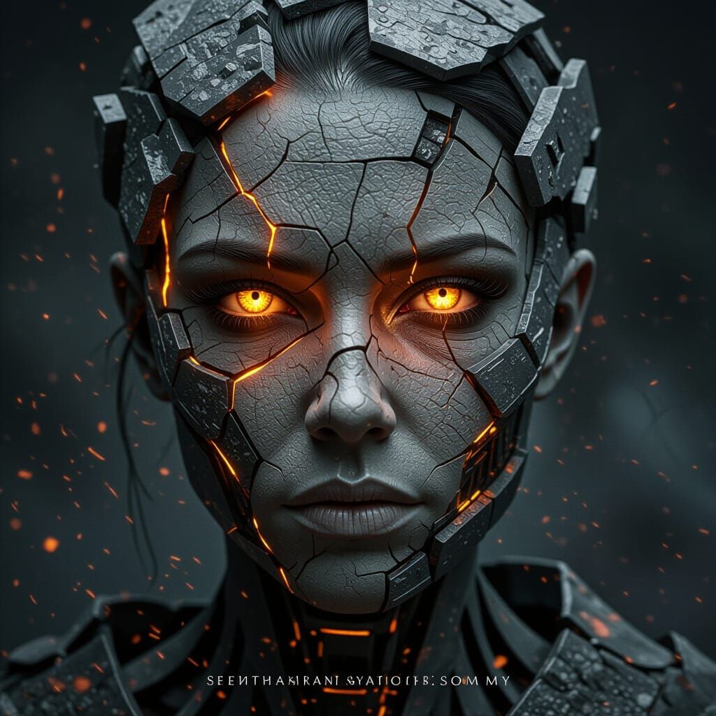 Post-Apocalyptic Woman Forged from Stone and Metal