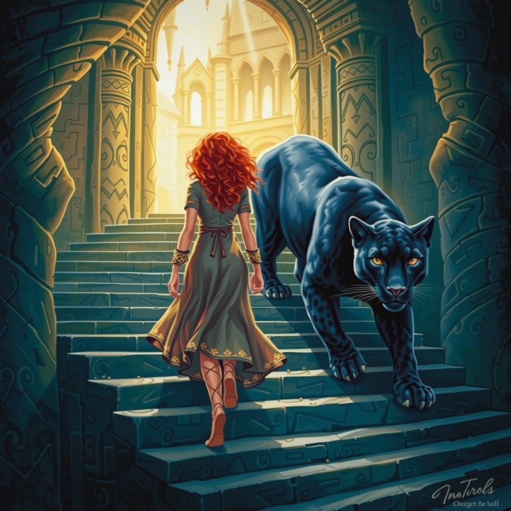 Majestic Adventuress Ascends Ancient Temple Tower