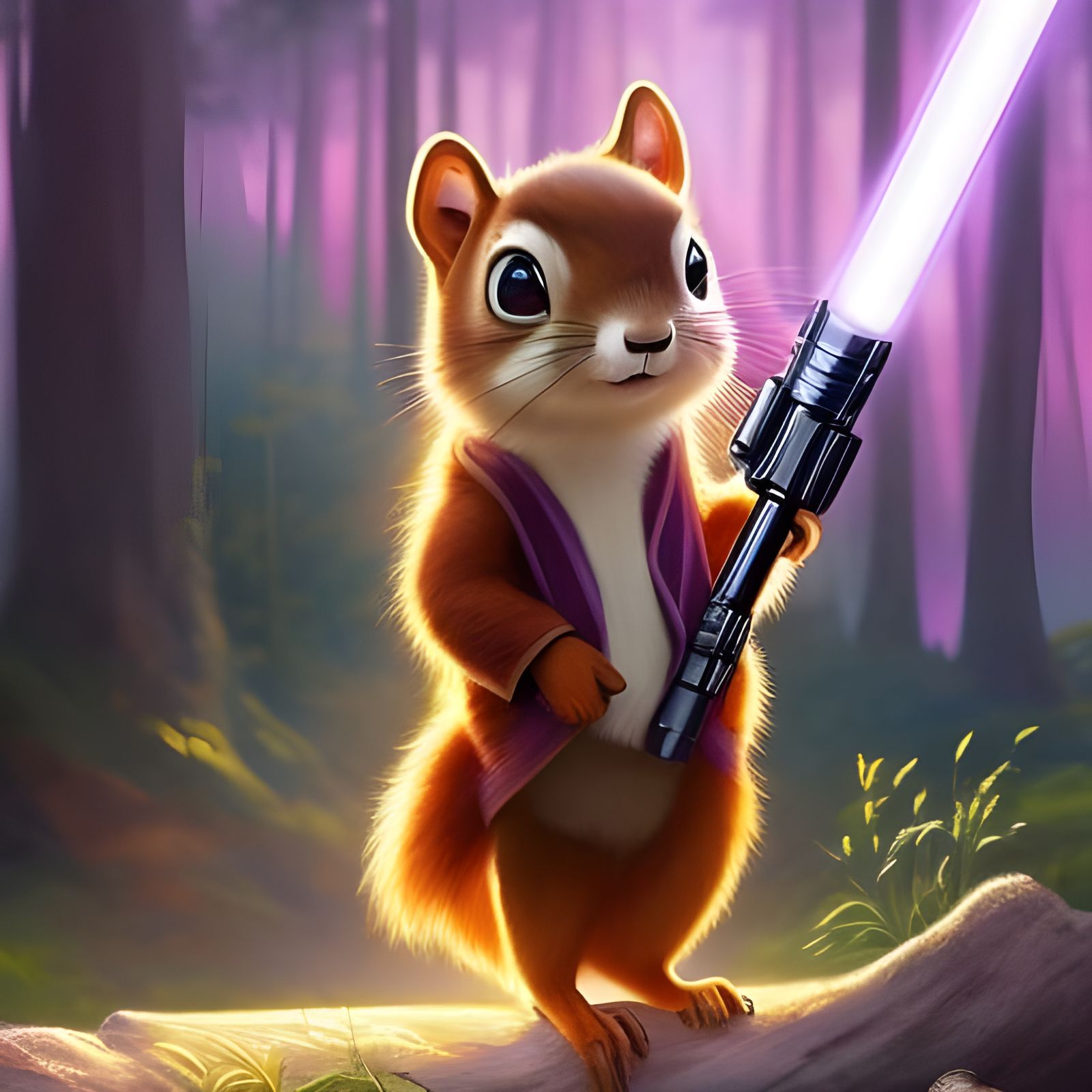 Jedi Squirrel Chibi Art in Ghibli Style