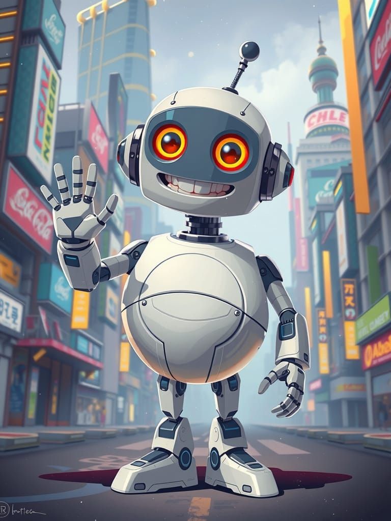 Vibrant Robot Portrait in Pixar-Inspired Cartoon Style