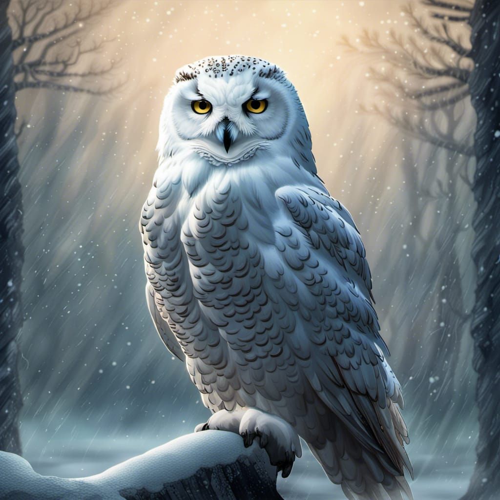 Majestic Snow Owl Portrait in Detailed Matte Painting